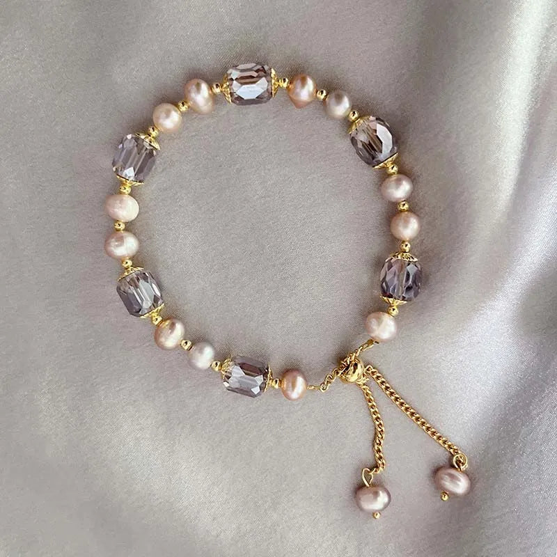 Purple Pearl Crystal Chain Bracelet