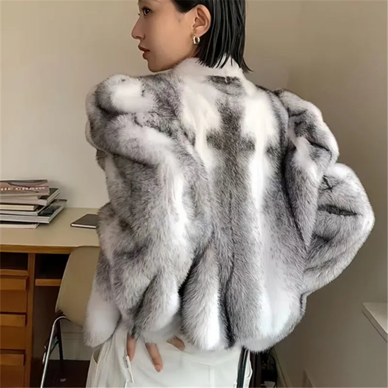 Faux Mink Fur Coat for Women,Short Jackets,O-Neck Overcoat,Female Clothes,High-Quality，England Style,Autumn,Winter,New