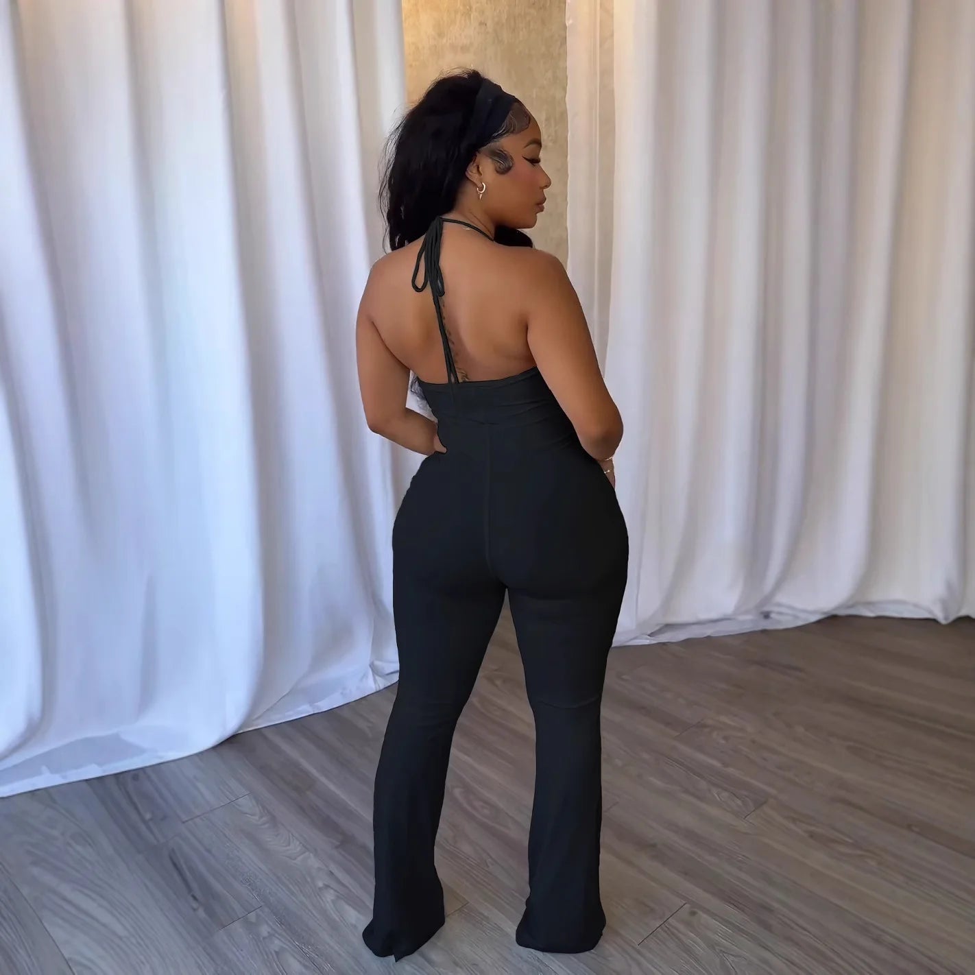 Elegant Slim-Fit Elastic Neck Strap Jumpsuit for Women
