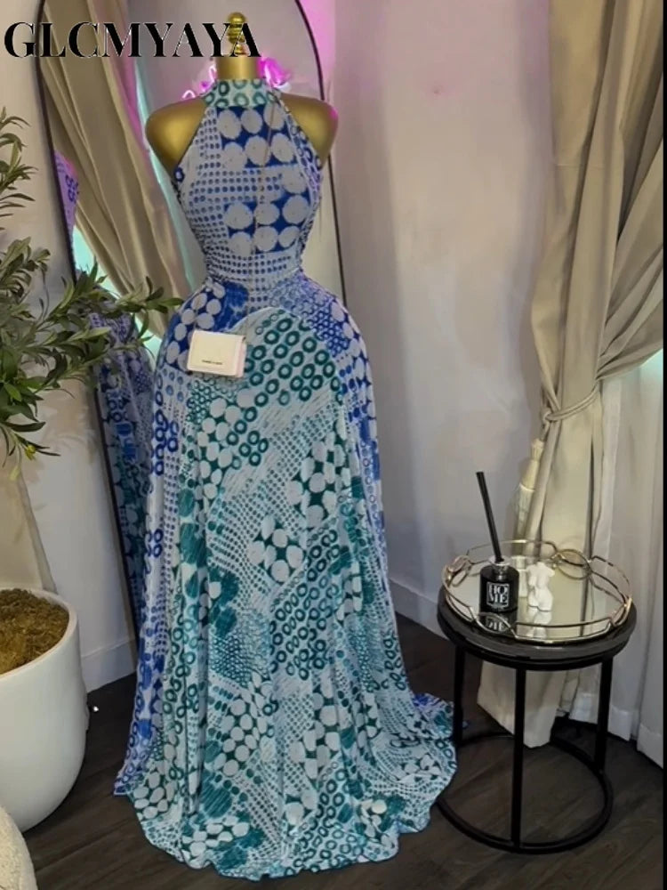 Elegant Printed Sleeveless With Sashes Maxi Dress for Women