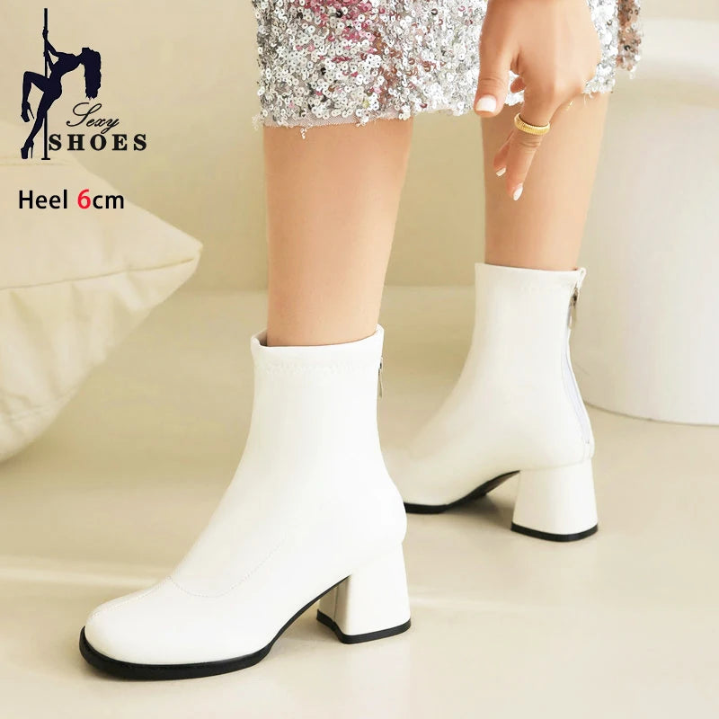 Elegant Warm Block Heel Zip-Up Ankle Boots for Women