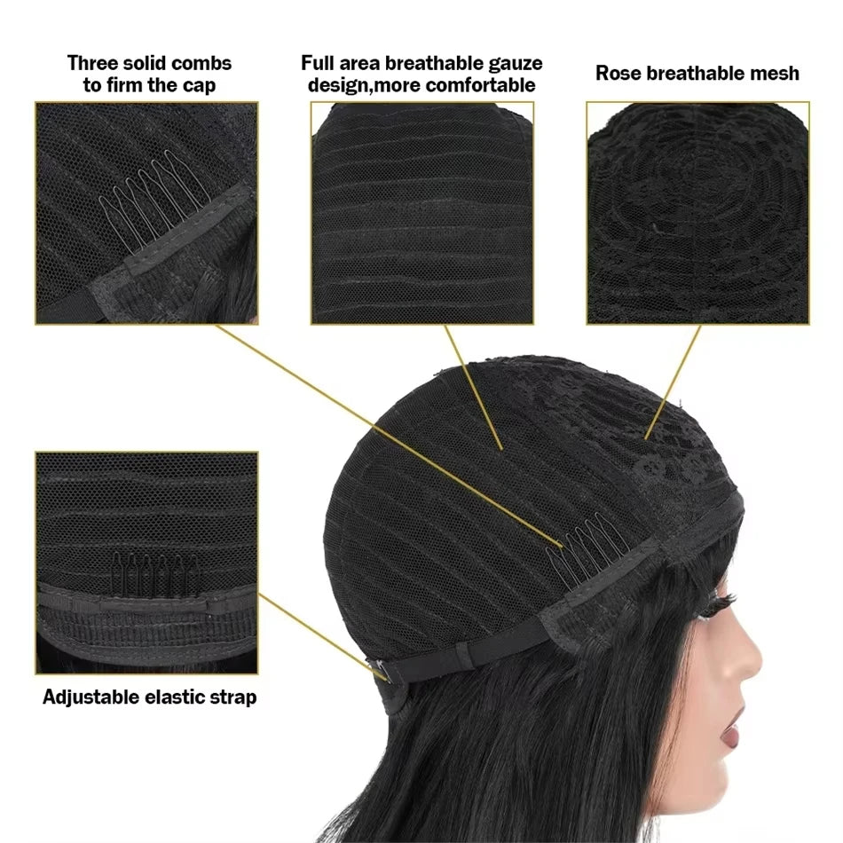 Long Straight Natural Human Hair Wig With Bangs for Women