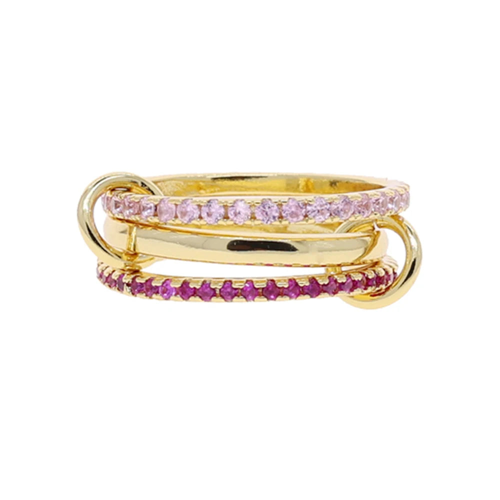 Gold Tone Pink Zircon Stacking Band Rings for Women