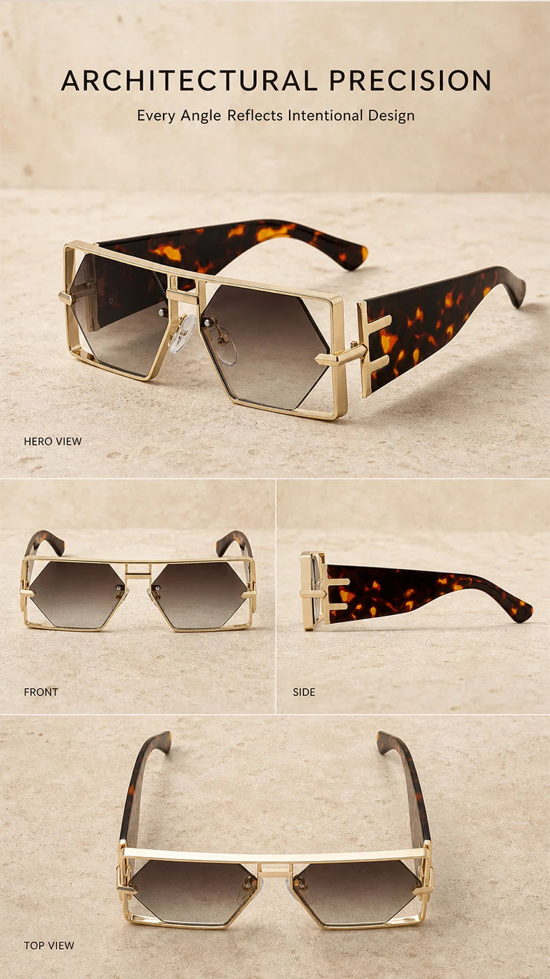 Vintage Hollow Metal Frame Rectangle Sunglasses for Women