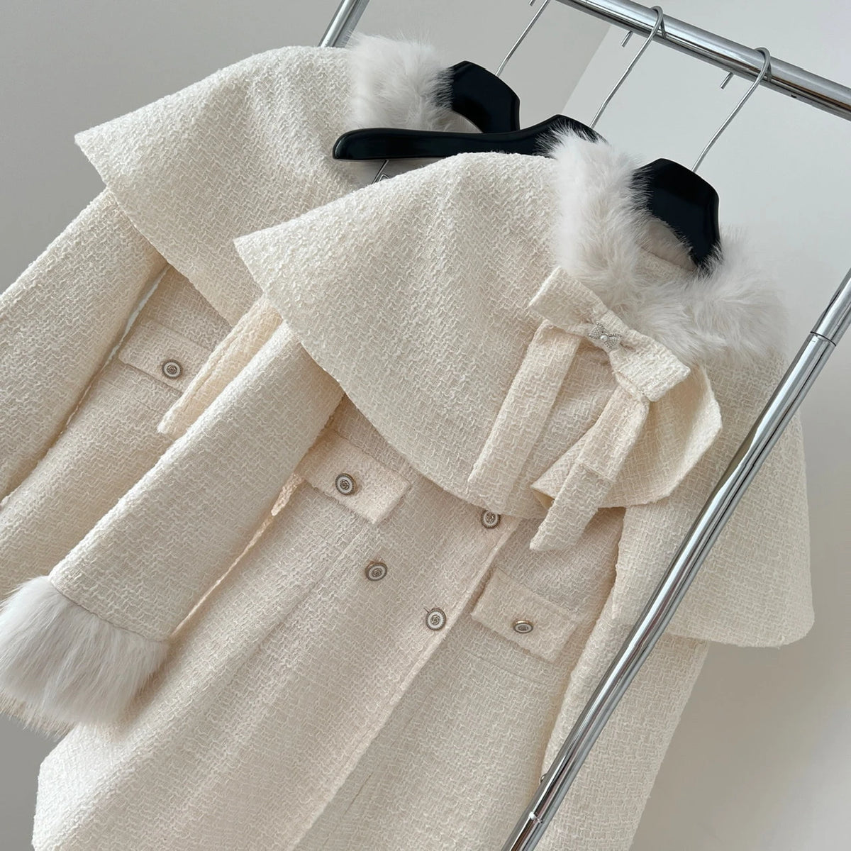 Elegant Bow Shawl Cape Two-Piece Set