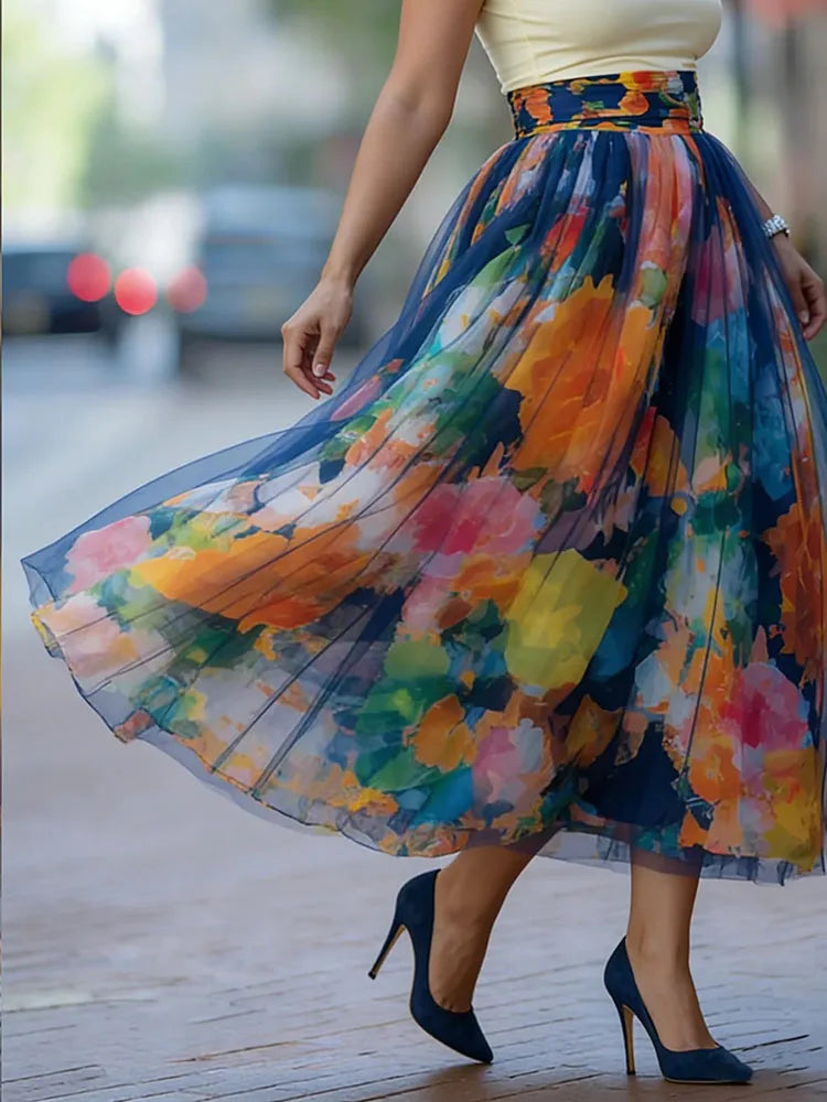 Elegant Patchwork Print Ankle Length Skirt for Women