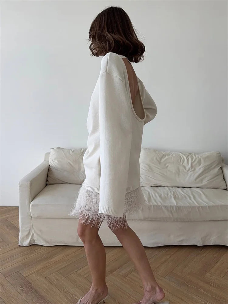 Backless Patchwork Knit Sweater