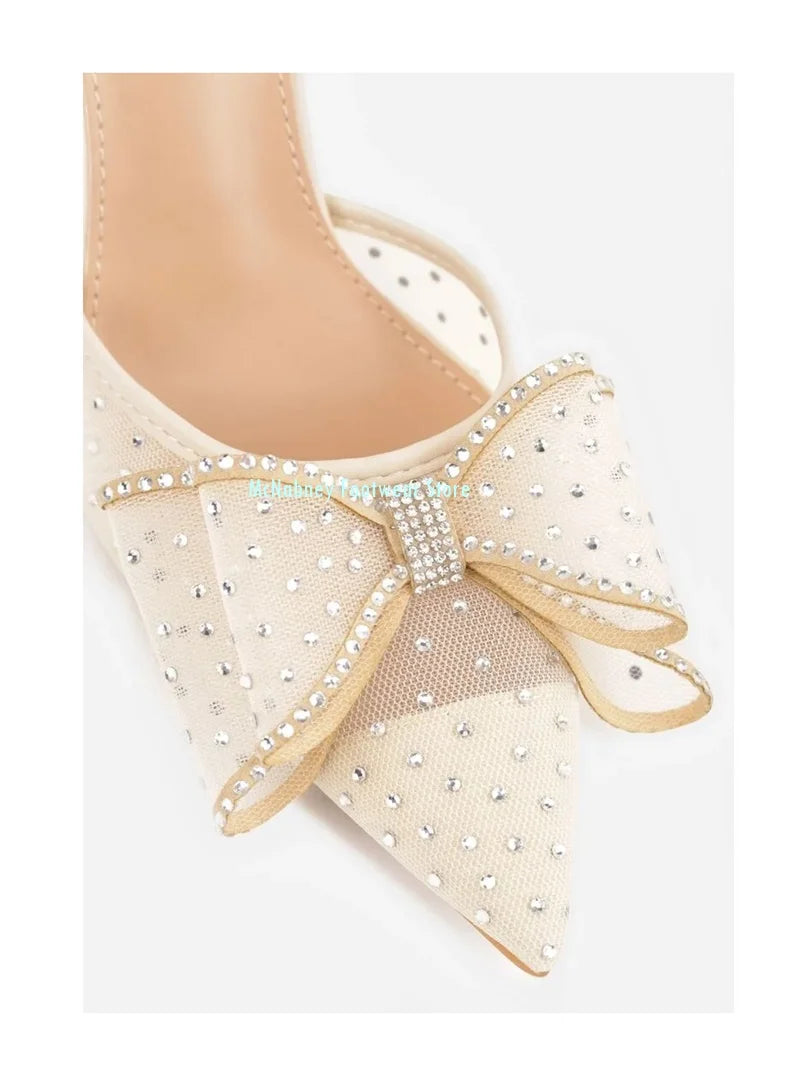 Rhinestone Embellished Mesh Fabric Stilettos for Women