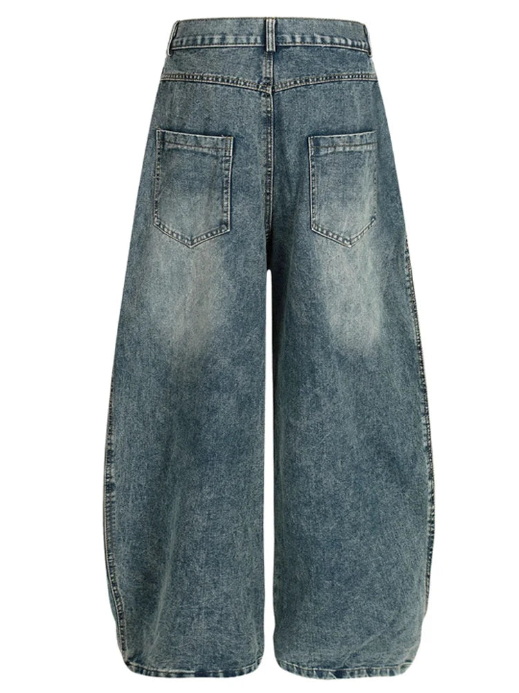 Vintage Washed Wide Leg Hip Hop Denim Jeans for Women