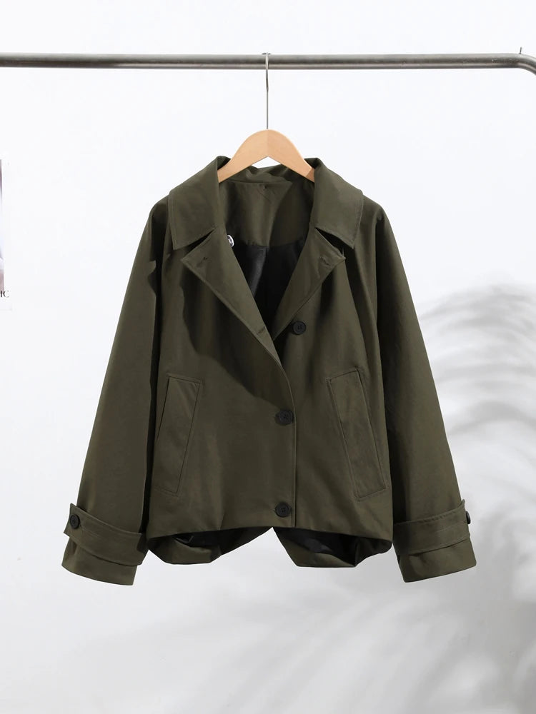 Vintage Single Breasted Women 's Treach Coats Loose Hooded Pockets Full Sleeve Short Jacket Female 2025 Autumn New Lady Outwears
