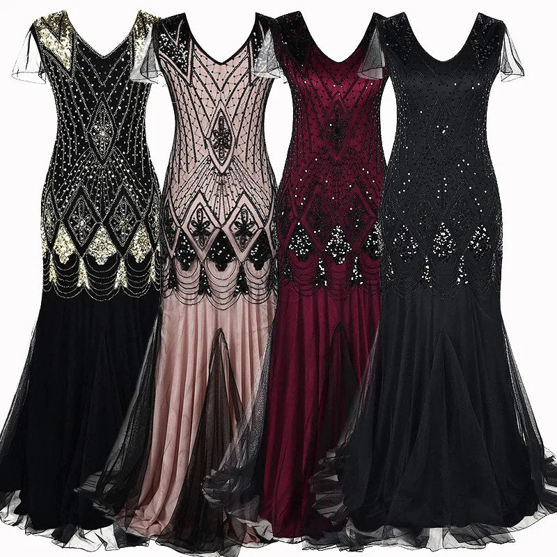 Sequined Beaded Mermaid Dress With V Neck for Women