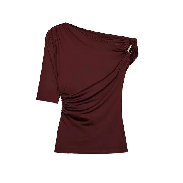 Chic Asymmetrical Wrinkled One-Shoulder Top for Women