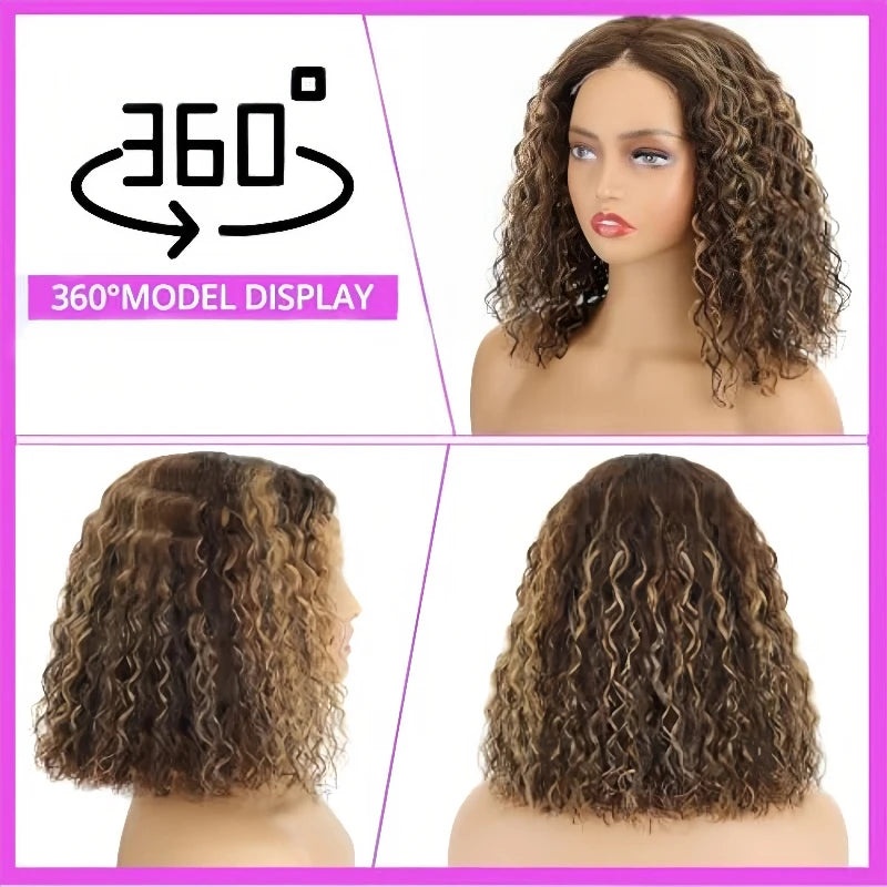 Ombre Deep Wave Bob Human Hair Lace Front Wig for Women