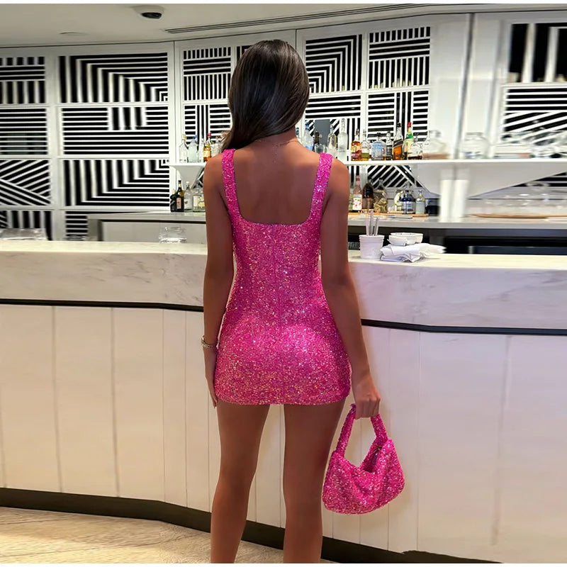 Sleeveless Sequin Mini Dress with High Slit for Women
