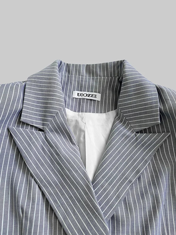 Gymystars Autumn New Women's Clothing Pant Sets Fashion Loose Lapel Blazer High Waisted Suit Pants Casual Stripes Two Pieces Set