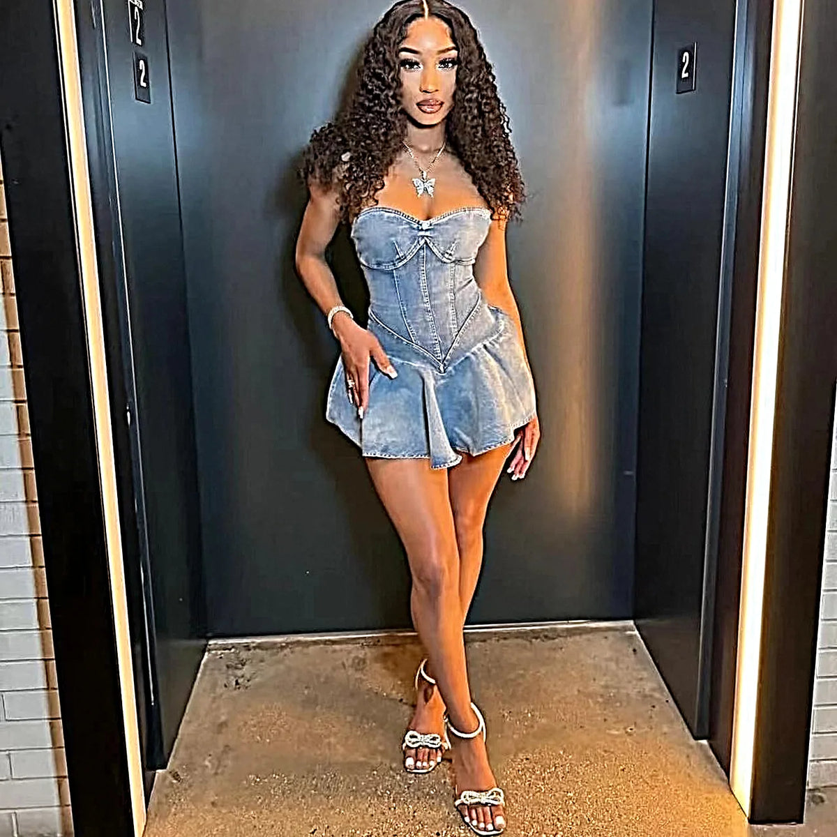 Strapless Backless Denim Mini Dress