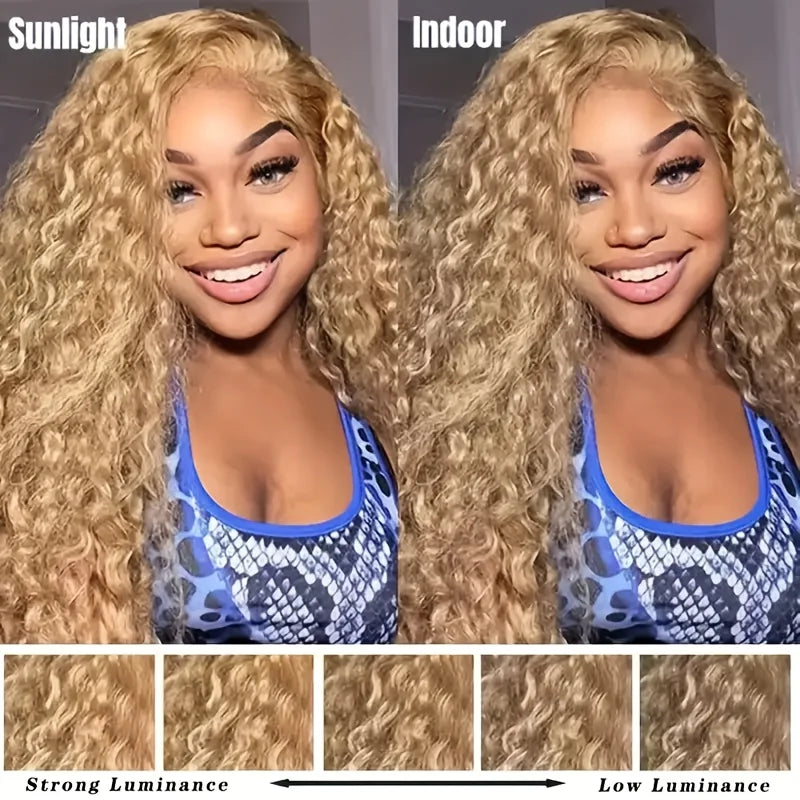 Honey Blonde Curly Human Hair Lace Front Wig for Women