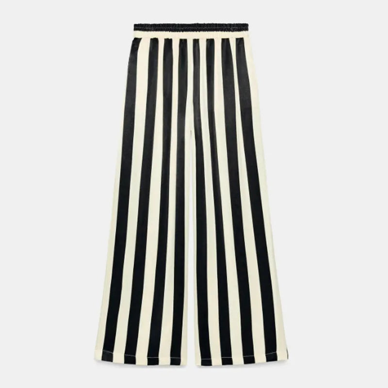 Striped Criss Cross Halter Two Piece Wide Leg Pants Set For Women
