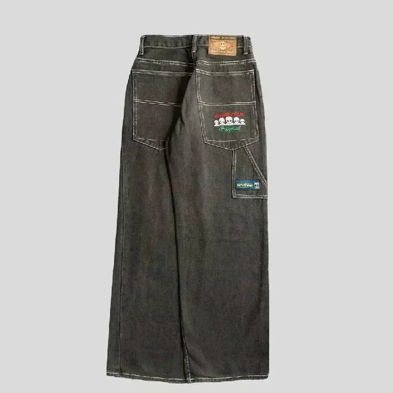 Black Y2K Hiphop Gothic Multi Pocket Zipper Jeans for Men Japanese Streetwear Trendy Cargo Pants European Urban Baggy Denim