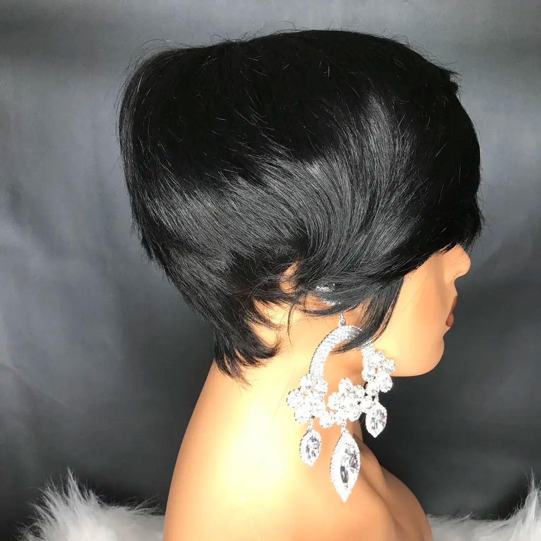 Natural Black Short Pixie Cut Wigs for Black Women Curly Hair Replacement Short Black Layered Wavy Wigs With Bangs (Natural Blac