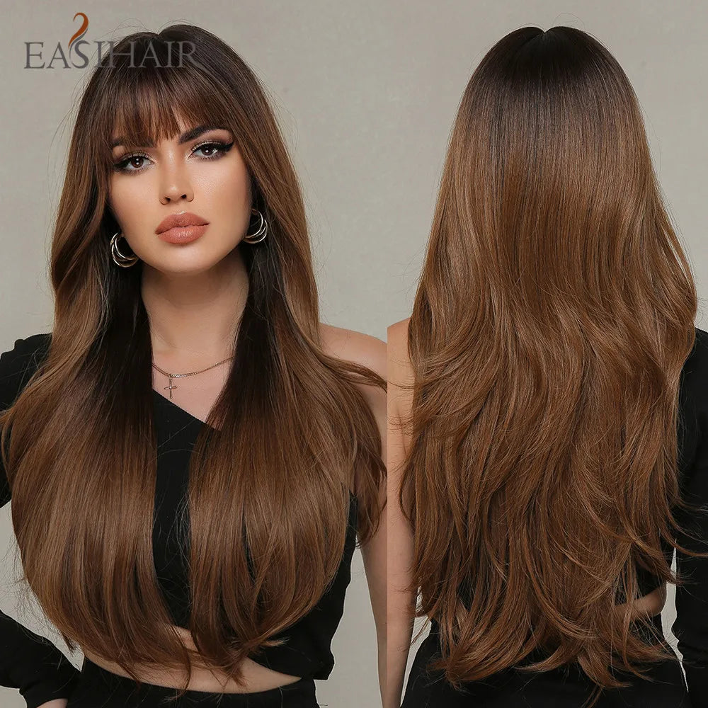 Heat Resistant Long Straight Ombre Bangs Wig for Women