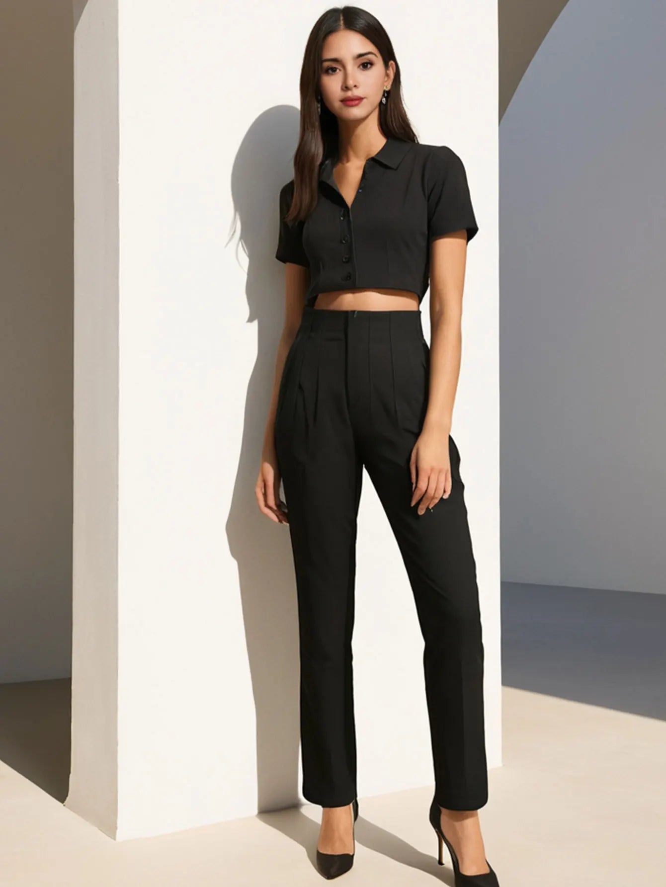 Solid Color Office Slim Fit Pencil Pants for Women