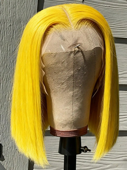 Pre Plucked Yellow Straight Lace Front Wigs For Women