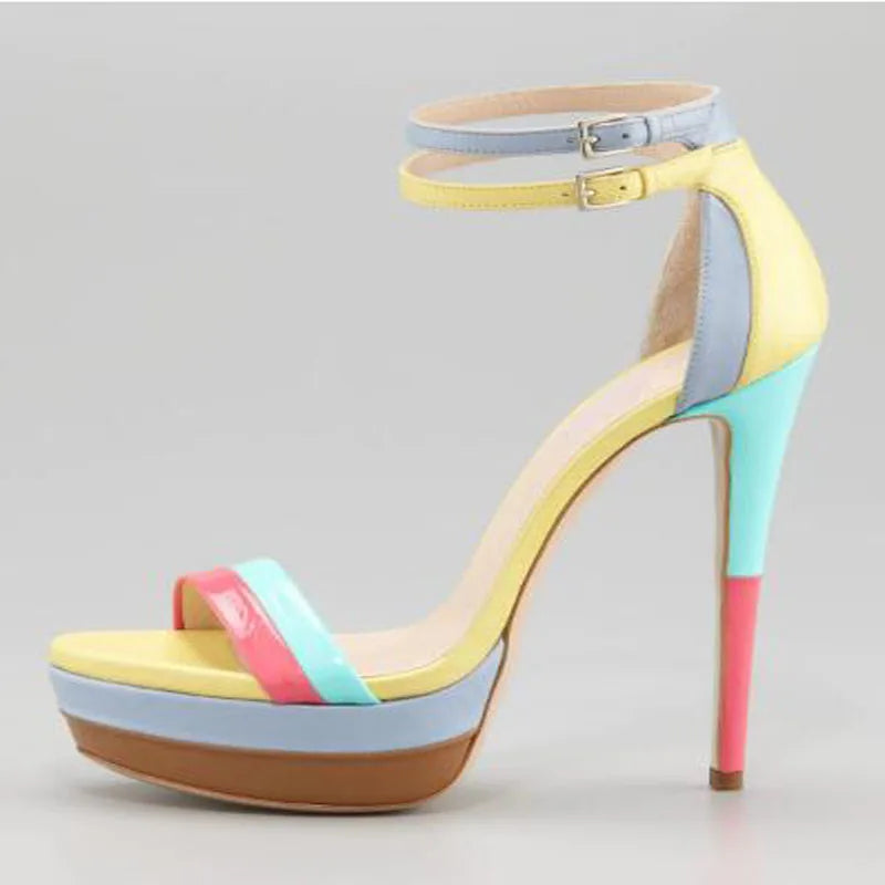 Colorful Leather Stiletto Platform Sandals for Women