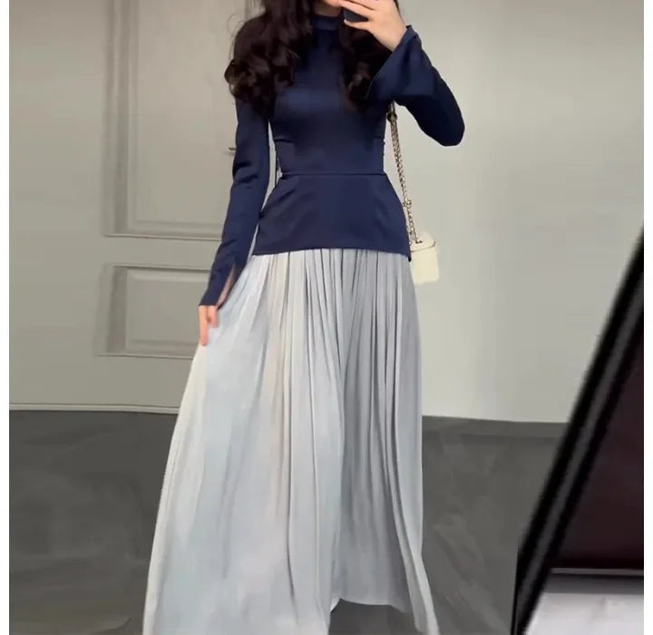 Long Sleeves Dresses Women Clothing New Round Neck Back Strap Slim Fit Dress Y2k Skirt for Female Streetwear 2024 Autumn Winter