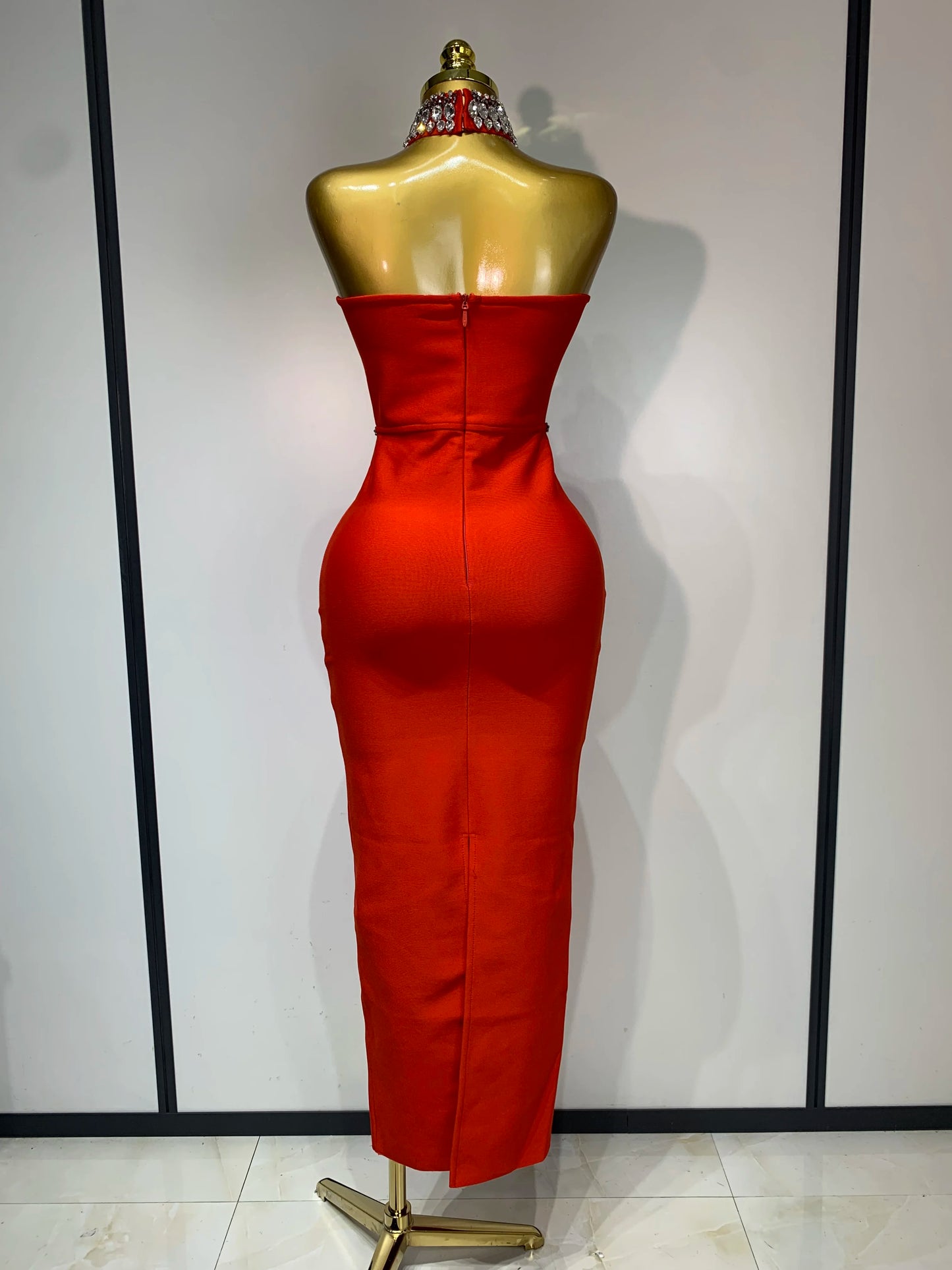 High Quality Strapless Beading With Necklace Bandage Dress  Celebrity Elegant  Evening Party Fancy Club Birthday Dresses