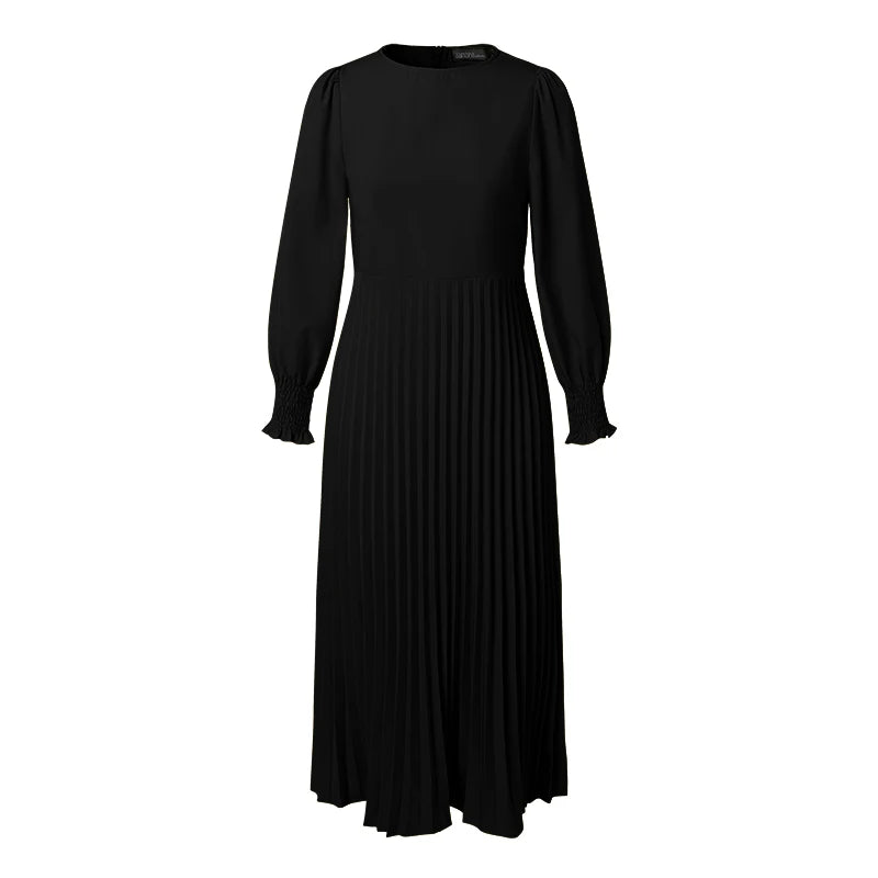Pleated Lantern Sleeve Maxi Dress