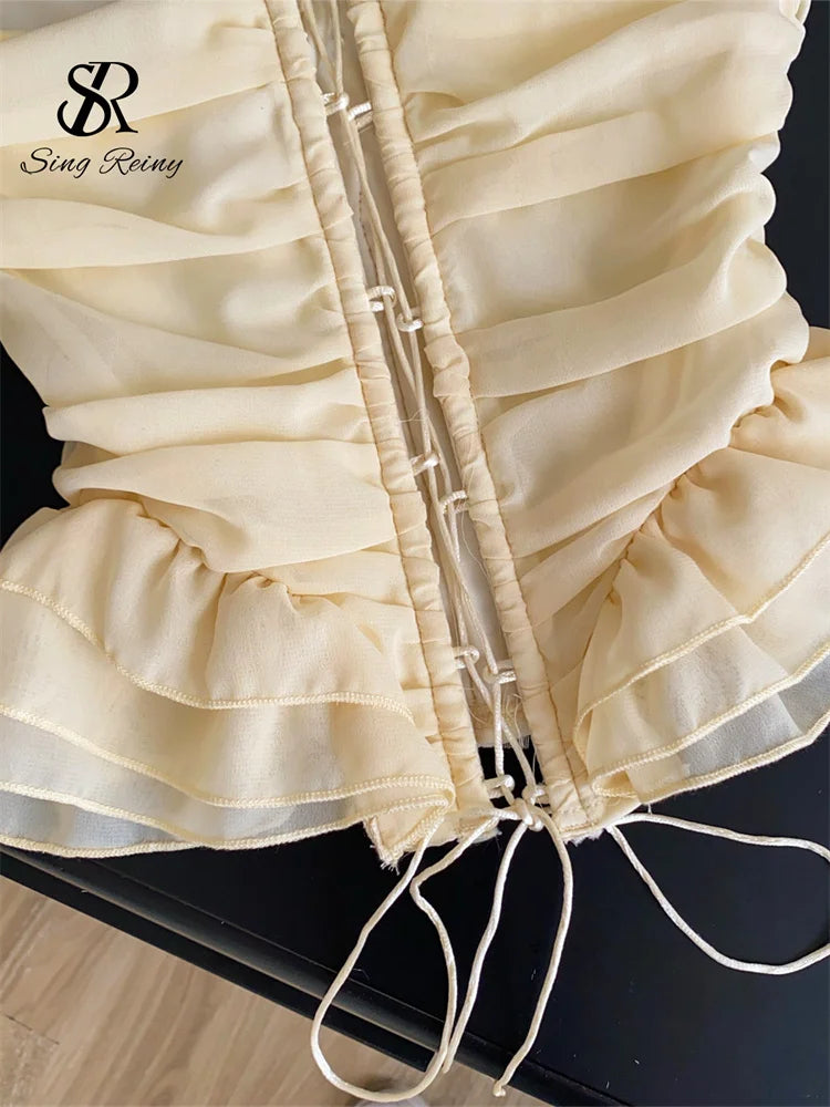 Ruched Lace Strapless Chiffon Corset Top for Women