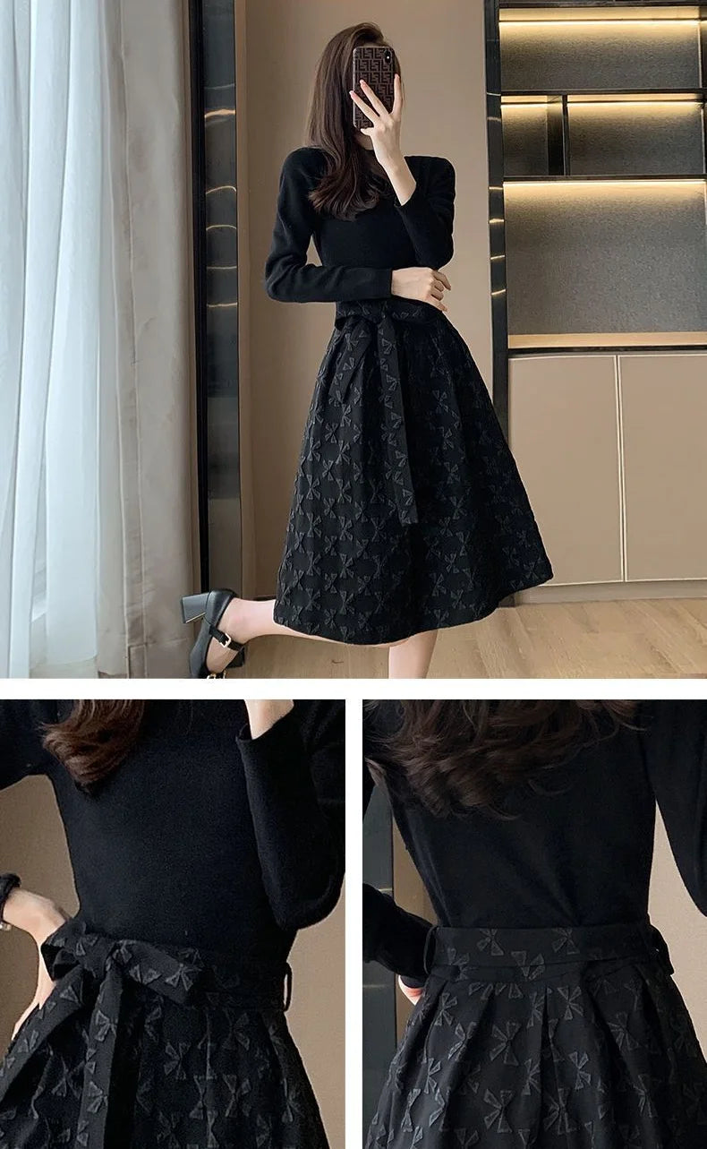 Black Women's Long Sleeve Dresses Birthday Bow Female Dress Clothing Full Vintage Hot Clothes Korean Fashion High Quality Luxury