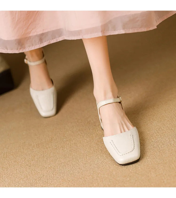 Elegant Square Toe T Strap Sandals