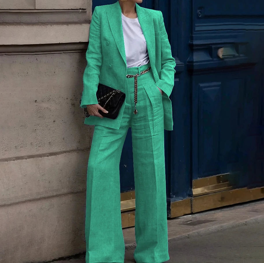 Double Breasted Classic Two Piece Suit Set for Women