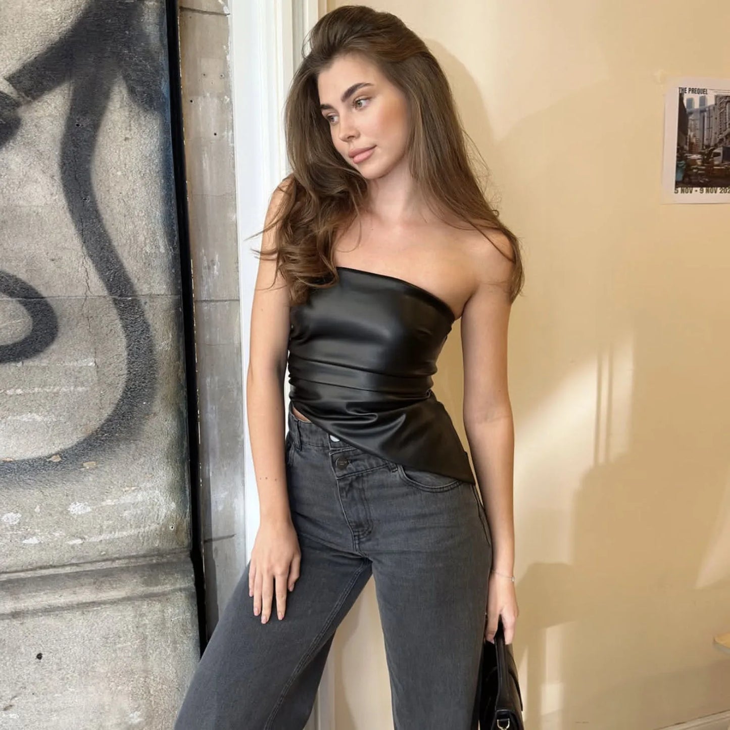Zippered PU Leather Tube Top