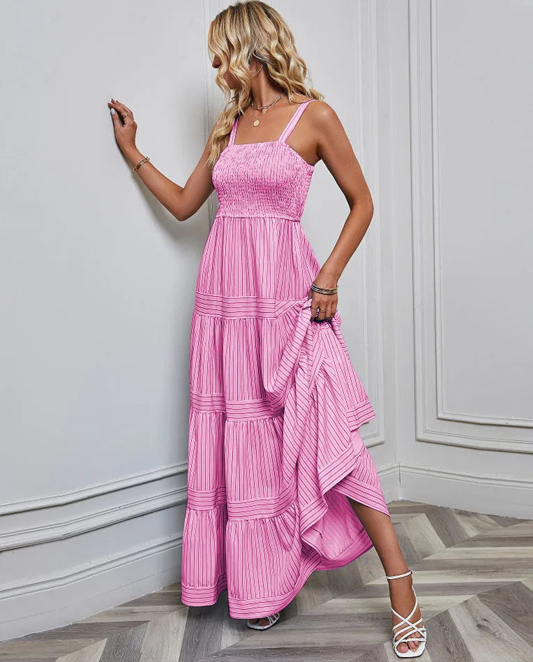 Elegant Striped Spaghetti Strap Maxi Dress for Women
