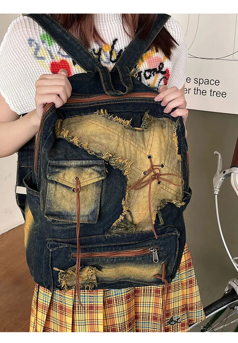 Washed Denim Backpack With Large Capacity for Women