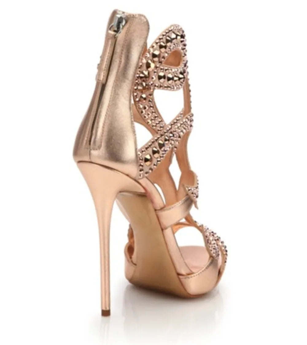 Rhinestone Patent Leather Thin High Heels for Women
