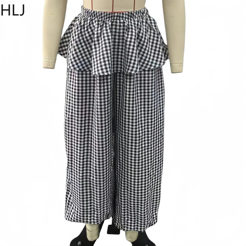 Sleeveless Top and Plaid Ruffle Pants Two Piece Set for Women