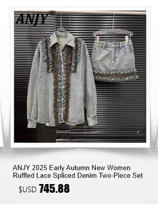 ANJY Summer New Women's High Street Fashion Unique Design Denim Patchwork Contrast Color Button Vest Casual Wide Leg Pants A7944