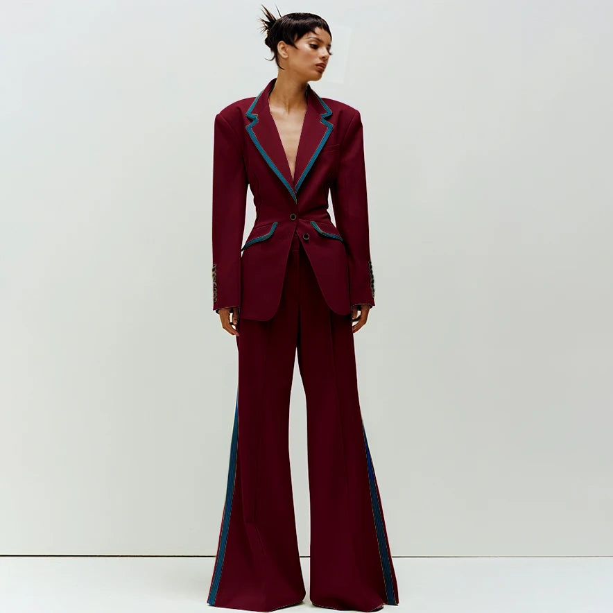 Tailored Notched Collar Two Piece Suit Set For Women
