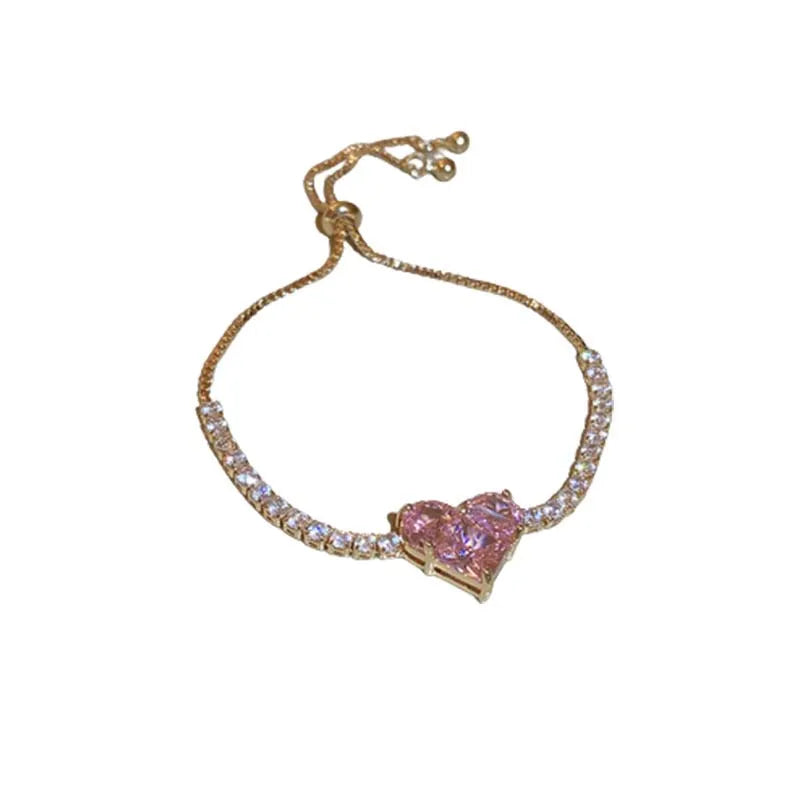 Rhinestone Heart Chain Bracelet
