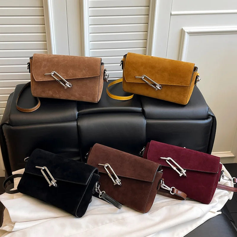 Retro Frosted New Shoulder Bag Women Autumn And Winter Suede High-end Fashion Women's Wallet Versatile Texture Small Square Bag