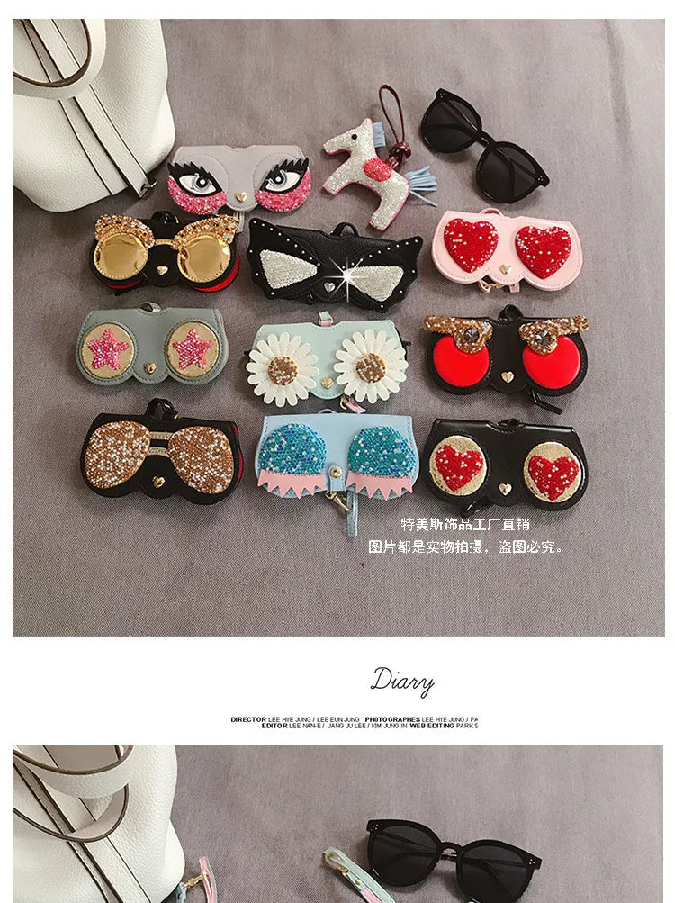 Diamonds cute glasses clip ins fashion sunglasses bag portable sunglasses case protective cover bag bag hanging jewelry