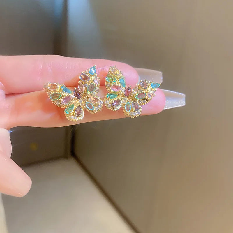 Colorful Butterfly Zircon Stud Earrings