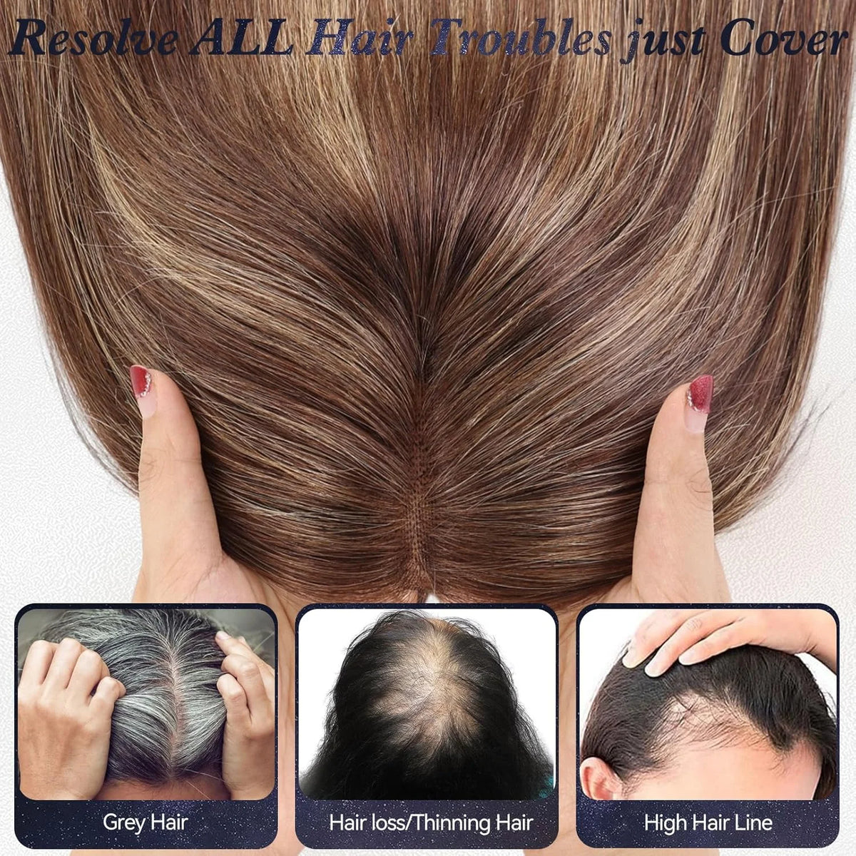 Swiss Lace Remy Human Hair Topper With Bangs For Women