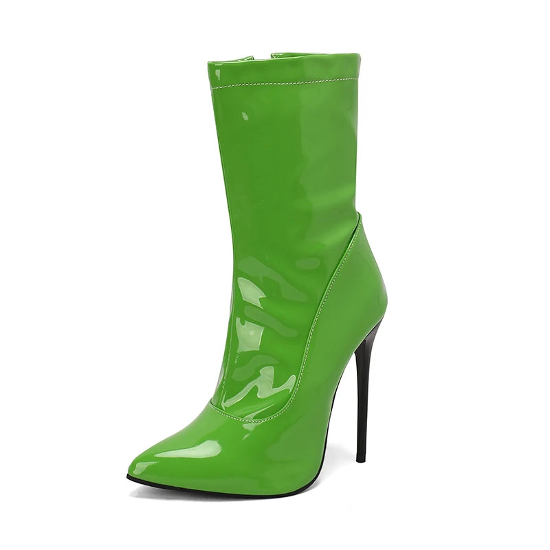 Pointed Toe Patent Leather Stiletto Ankle Boots for Women