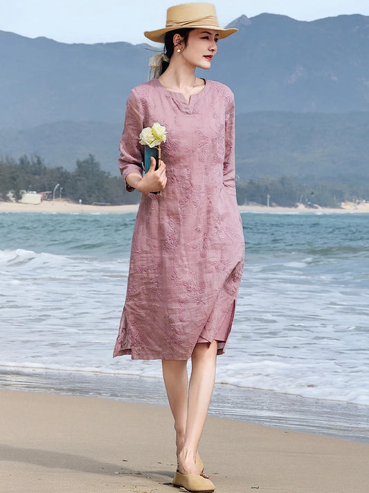 Elegant Embroidered Ramie Dress