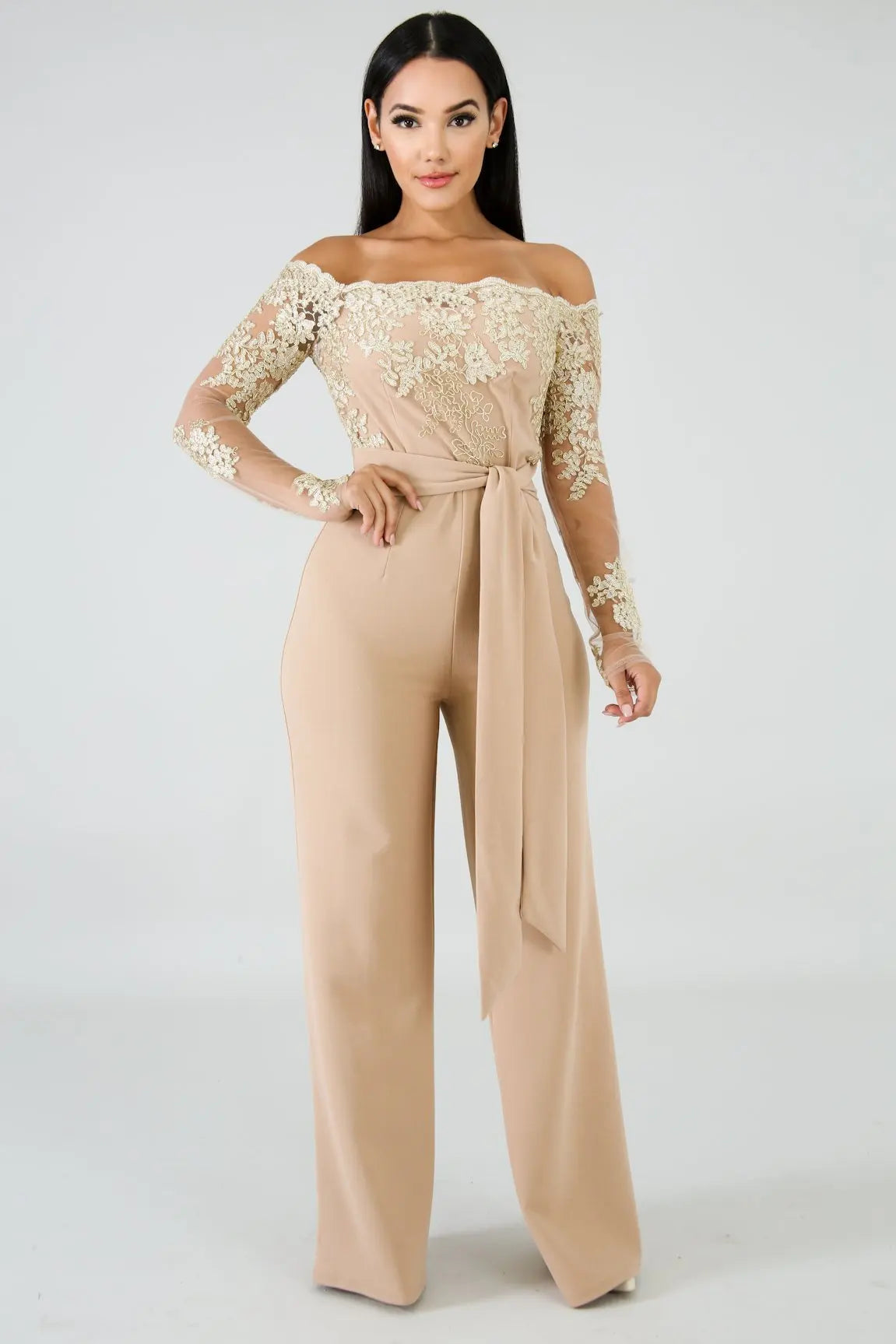 Elegant Lace Stitching Wide Leg Jumpsuit for Women